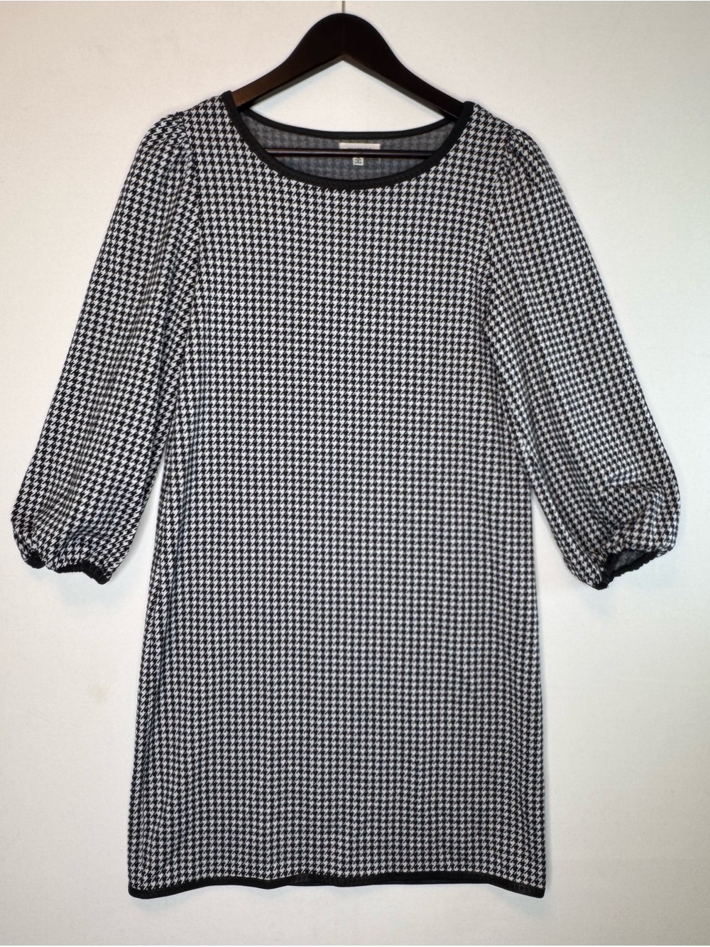 Max Studio black gray houndstooth knit sheath‎ dress balloon sleeves size M